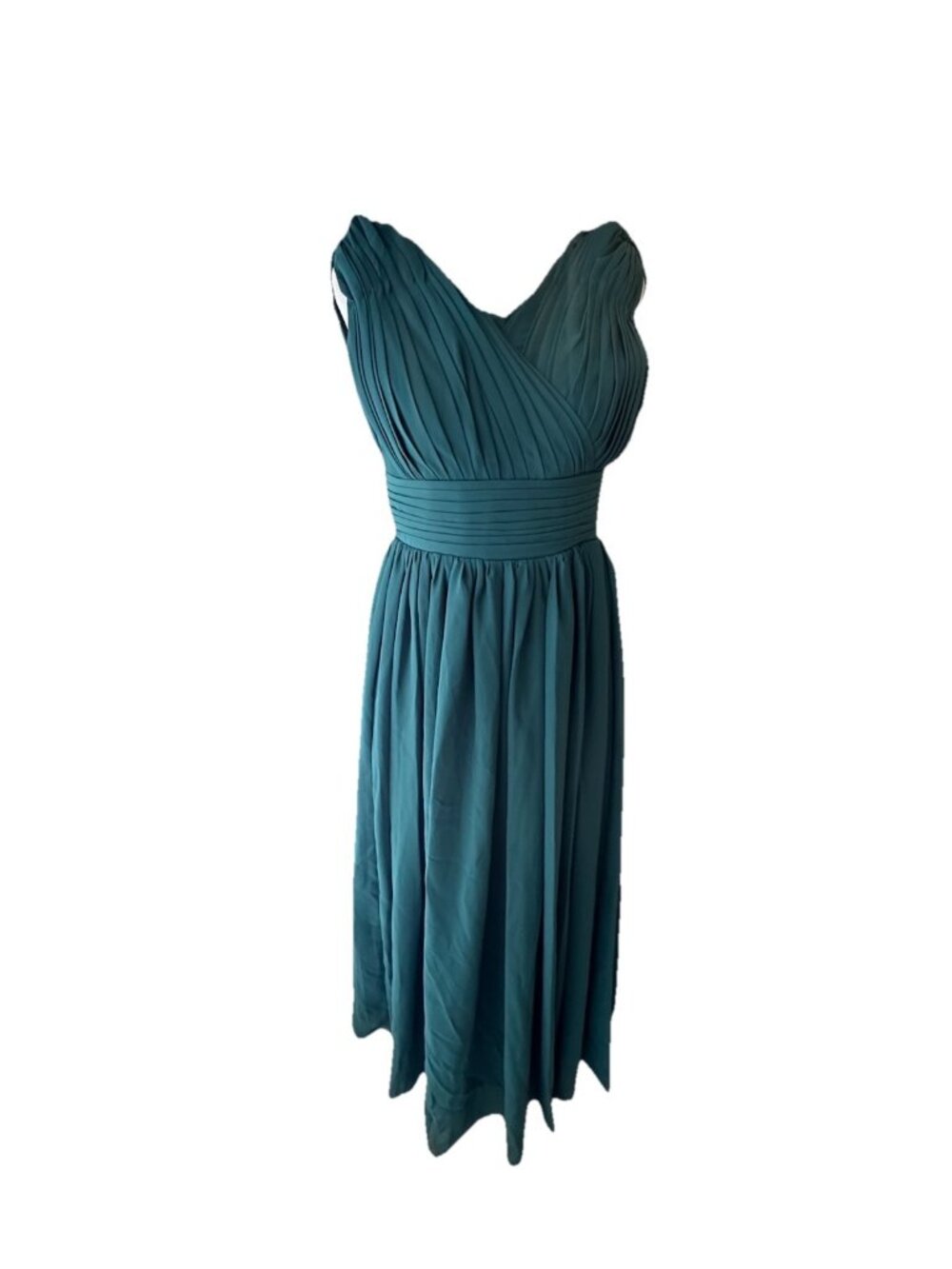 V-neck Emerald Green Jewel Toned Sleeveless Cinched Waist Chiffon Dress Size XS